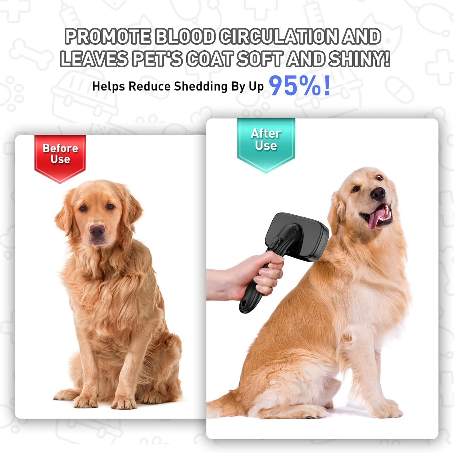 Dog Brush for Shedding Long & Short Haired Dogs, Cat Self Cleaning Slicker Retractable Brush for Curly Straight Hair, Removes Loose Fur, Mats, Tangles from Animals & Pet'S Coat, Black