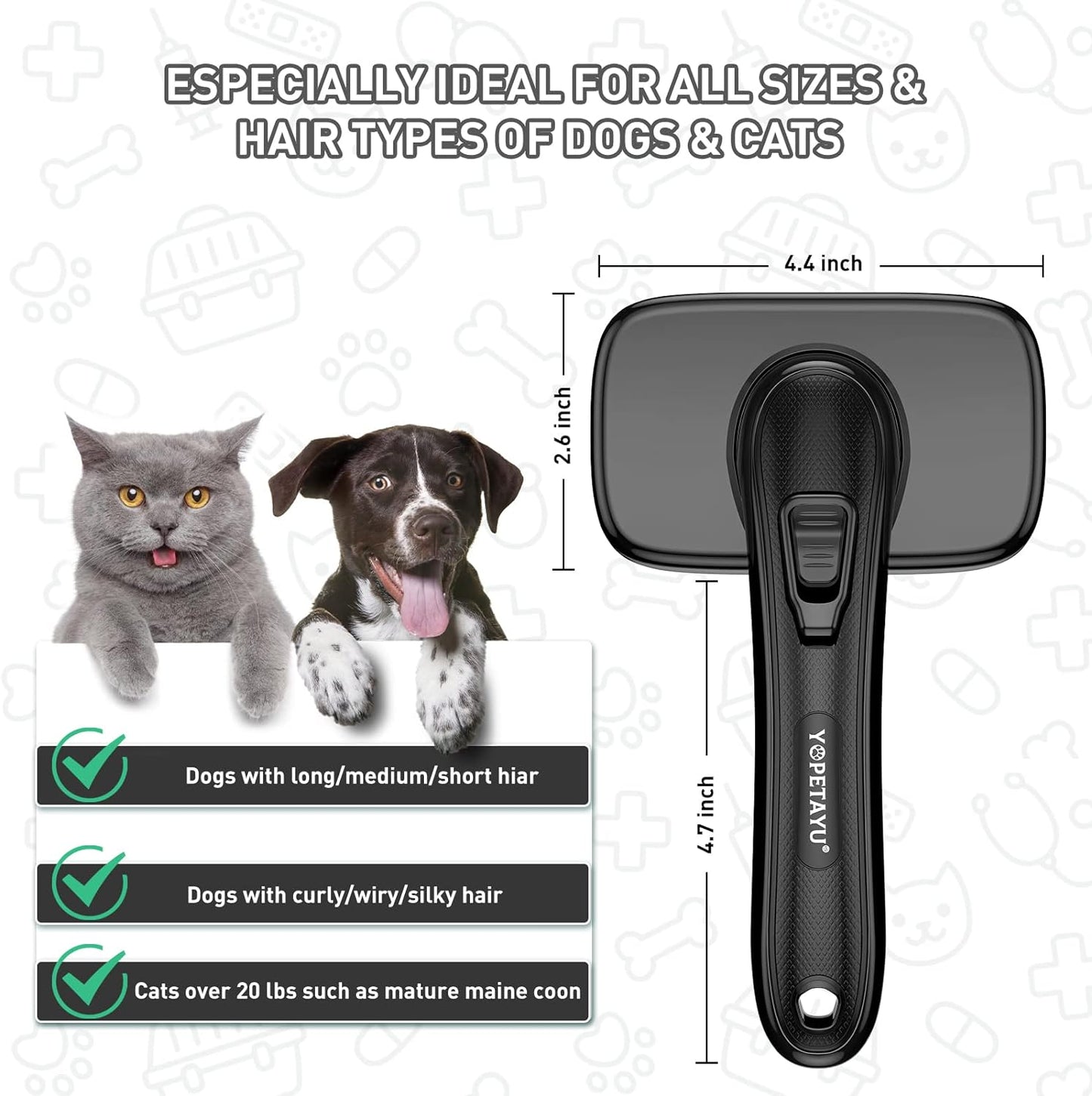 Dog Brush for Shedding Long & Short Haired Dogs, Cat Self Cleaning Slicker Retractable Brush for Curly Straight Hair, Removes Loose Fur, Mats, Tangles from Animals & Pet'S Coat, Black